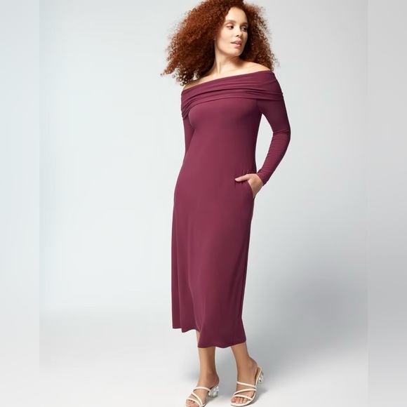 Soma Dresses & Skirts - Soma Matte Jersey Midi Bra Dress Women’s Sz M Off Shoulder Long Sleeves Stretch